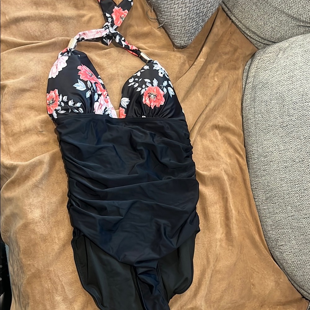 Floral Black Kids One Piece Swimsuit NEW